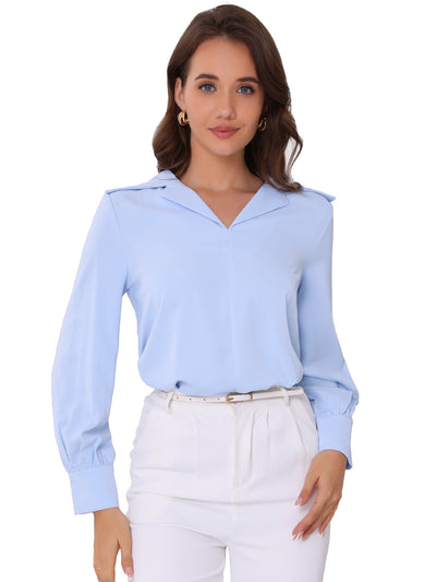 Collared Solid Long Sleeve Work Office Blouse