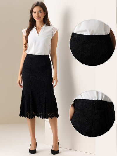 Lace Office Work Bodycon Fishtail Midi Skirt