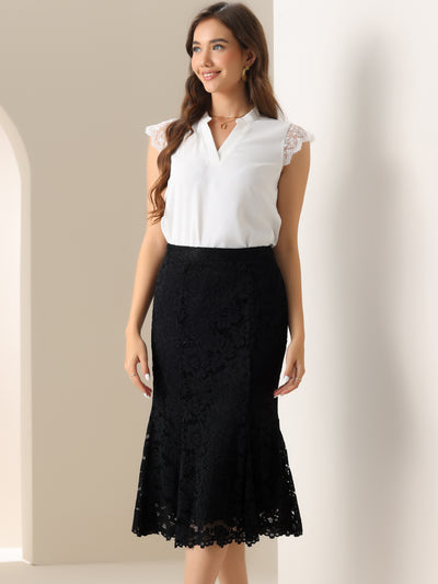 Allegra K Lace Office Work Bodycon Fishtail Midi Skirt