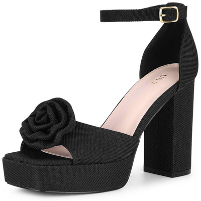 Women's Flower Square Toe High Platform Chunky Heel Sandals