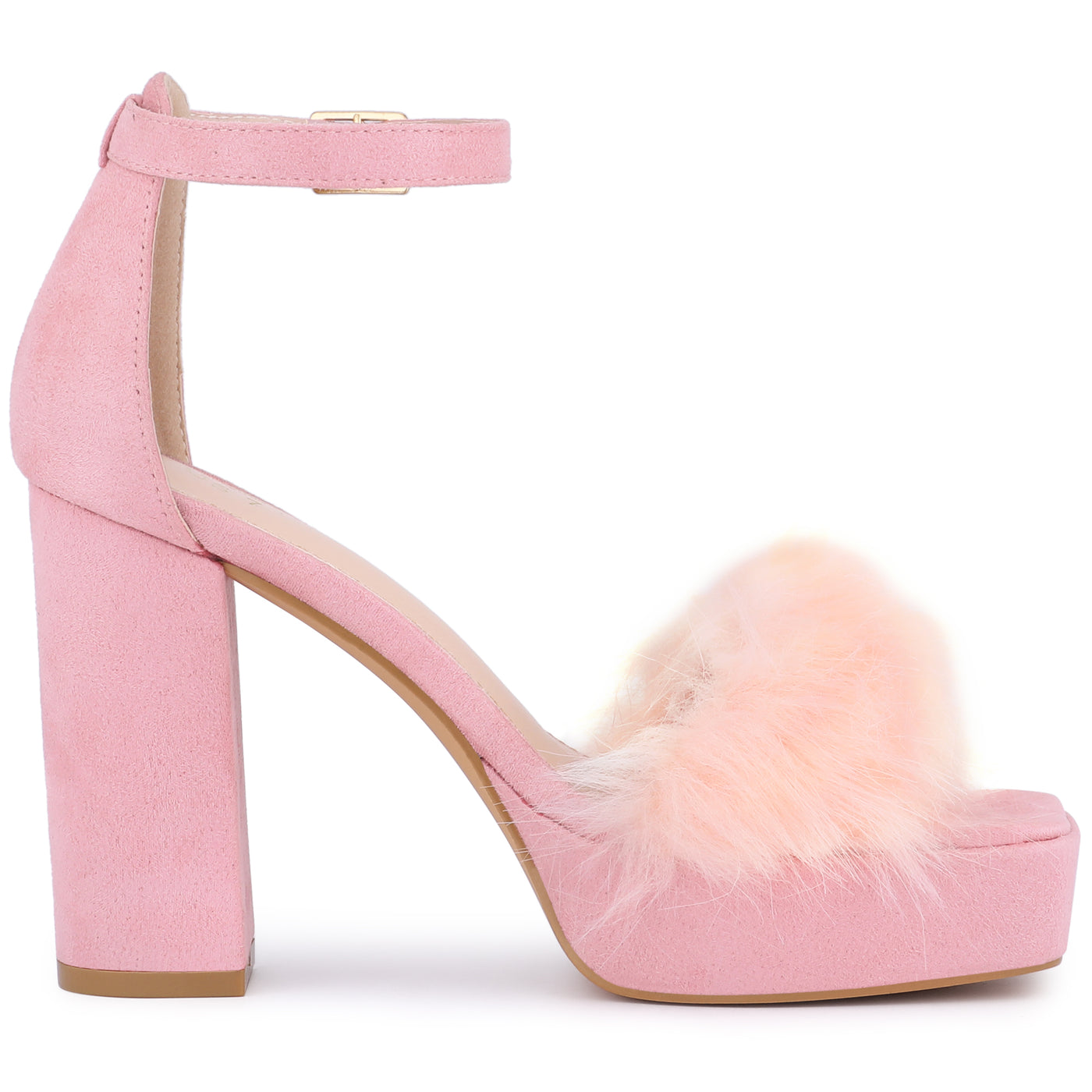 Allegra K Women's Platform Ankle Strap Faux Fur Square Toe Chunky Heels Sandals