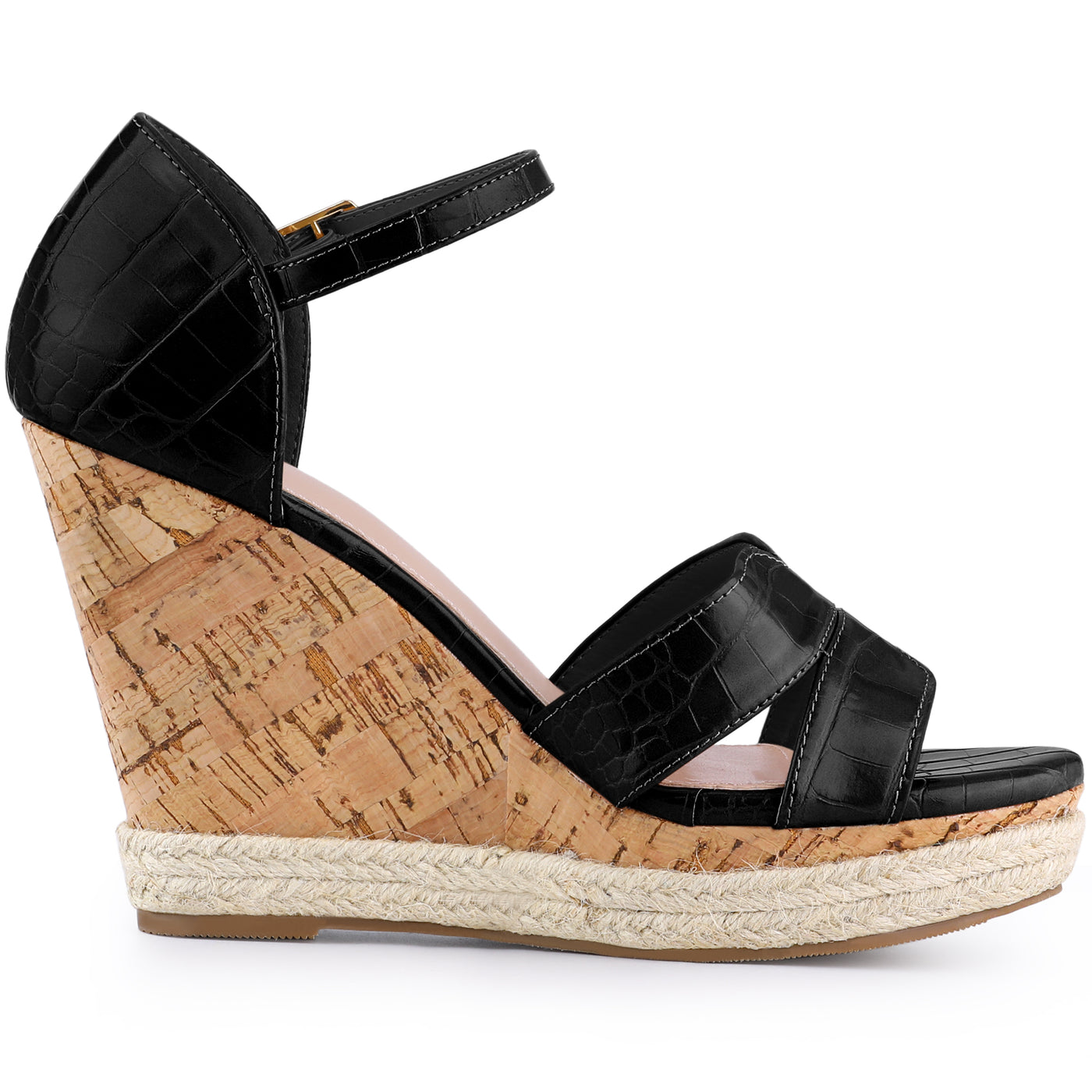 Allegra K Women's Ankle Strap Wood Wedges Platform Wedge Heel Sandals