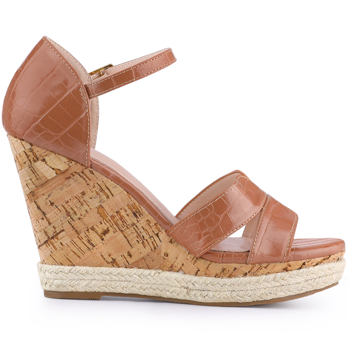 Allegra K Women's Ankle Strap Wood Wedges Platform Wedge Heel Sandals