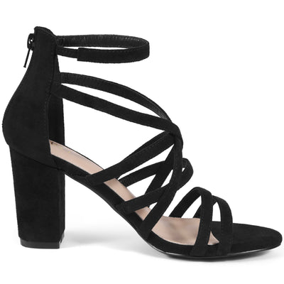 Women's Open Toe Strappy Strap Back Zip Chunky Heel Sandals