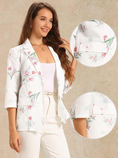 Floral Blazer for Women's 3/4 Sleeve Notch Lapel Lightweight Casual Blazer Jacket