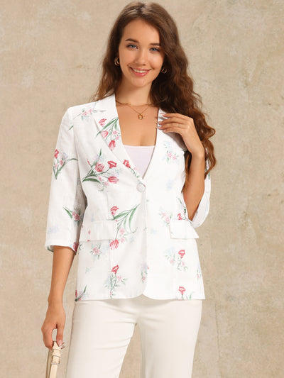 Floral Blazer for Women's 3/4 Sleeve Notch Lapel Lightweight Casual Blazer Jacket