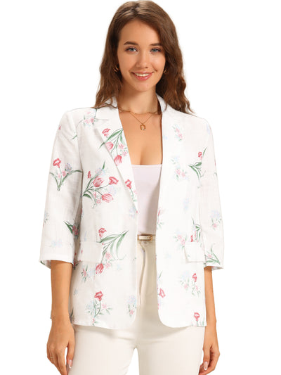 Floral Blazer for Women's 3/4 Sleeve Notch Lapel Lightweight Casual Blazer Jacket