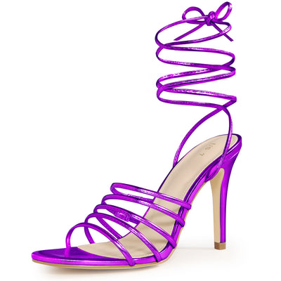 Allegra K Women's Lace-Up Strappy Slingback Stiletto High Heel Sandals