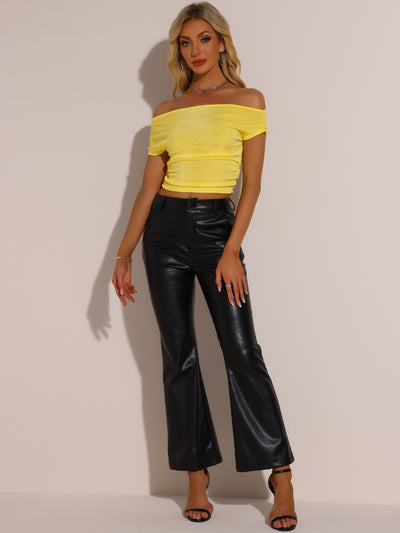 Off Shoulder Short Sleeve Ruched Cropped Tops