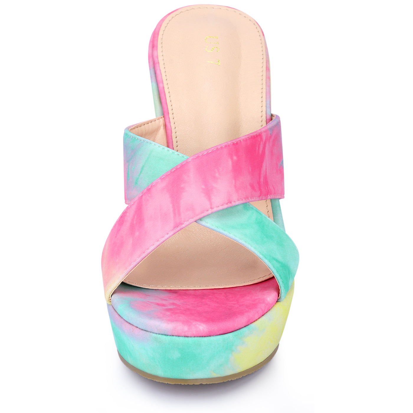 Allegra K Women's Platform Slip on Tie Dyed Strap Wedge Heels Sandals