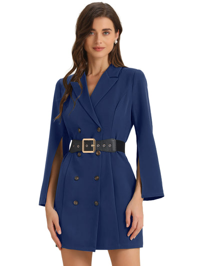 Elegant Slit Sleeve Belted Double Breasted Work Office Blazer Dress