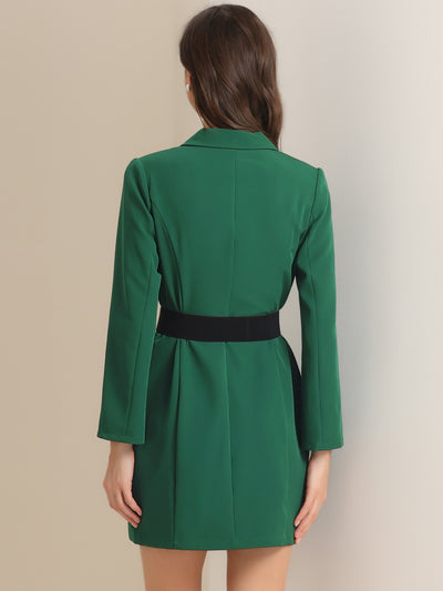 Elegant Slit Sleeve Belted Double Breasted Work Office Blazer Dress