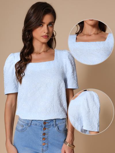 Summer Square Neck Tops for Women's Short Sleeve Tshirts Blouses