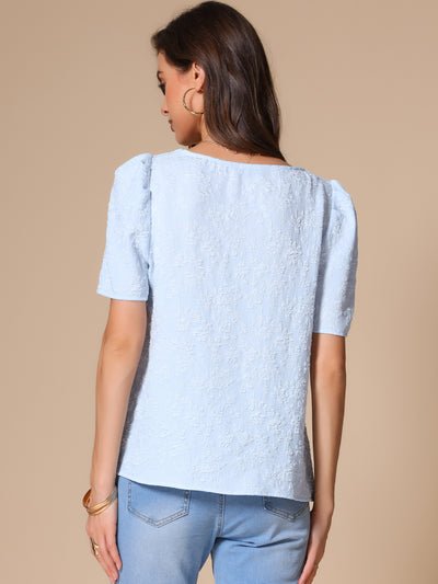 Summer Square Neck Tops for Women's Short Sleeve Tshirts Blouses