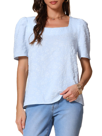 Summer Square Neck Tops for Women's Short Sleeve Tshirts Blouses