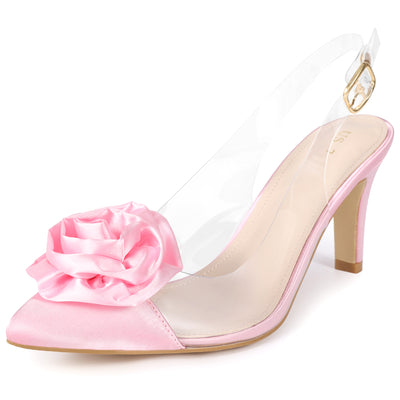 Women's Pointed Toe Flower Stiletto Heels Slingback Pumps