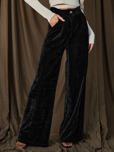 Velvet Straight Loose Fit Wide Leg Trousers Pants