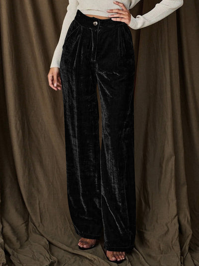 Velvet Straight Loose Fit Wide Leg Trousers Pants