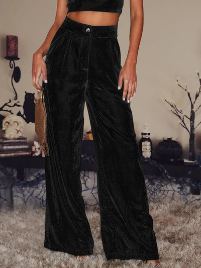 Velvet Straight Loose Fit Wide Leg Trousers Pants