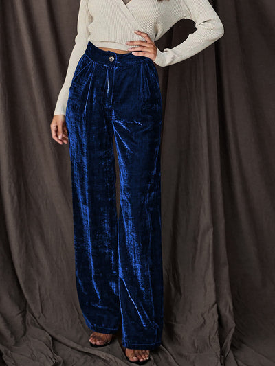 Velvet Straight Loose Fit Wide Leg Trousers Pants