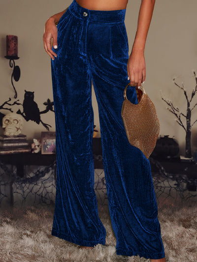 Velvet Straight Loose Fit Wide Leg Trousers Pants