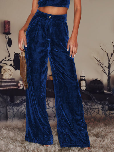 Velvet Straight Loose Fit Wide Leg Trousers Pants