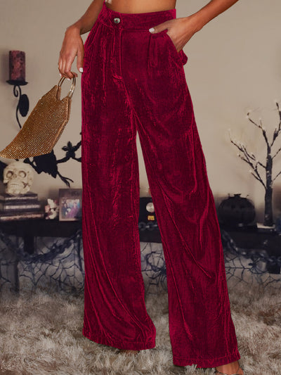 Velvet Straight Loose Fit Wide Leg Trousers Pants