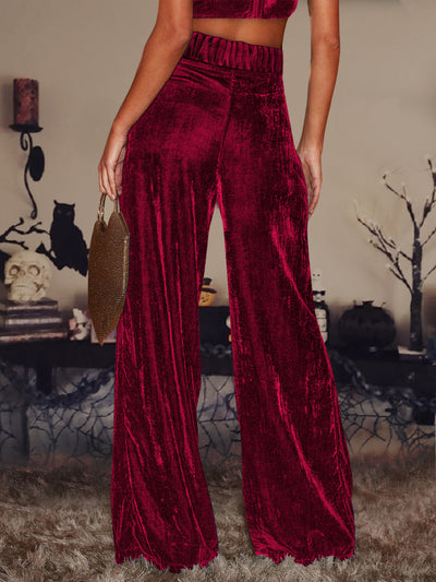 Velvet Straight Loose Fit Wide Leg Trousers Pants