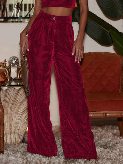 Allegra K Velvet Straight Loose Fit Wide Leg Trousers Pants