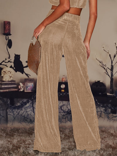 Velvet Straight Loose Fit Wide Leg Trousers Pants