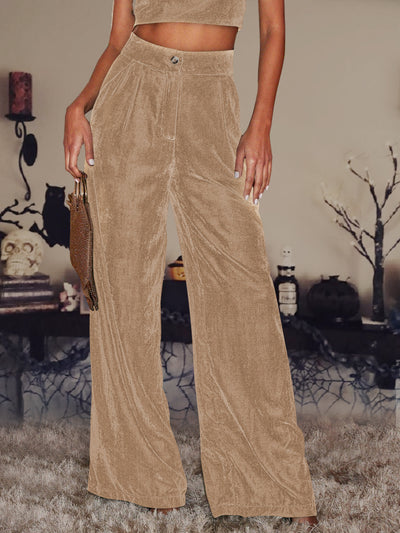 Velvet Straight Loose Fit Wide Leg Trousers Pants