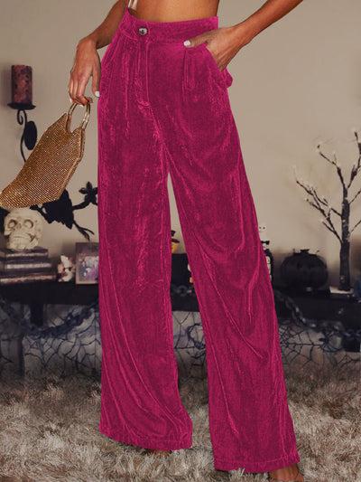 Velvet Straight Loose Fit Wide Leg Trousers Pants