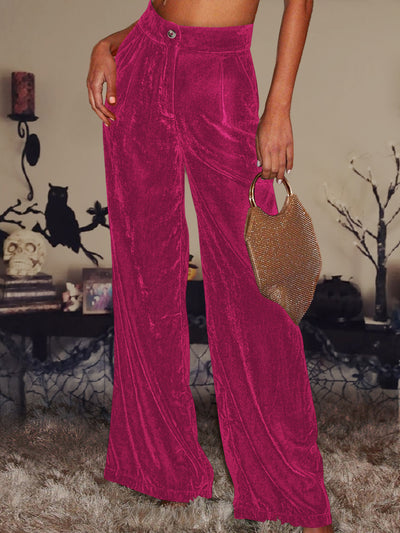 Velvet Straight Loose Fit Wide Leg Trousers Pants