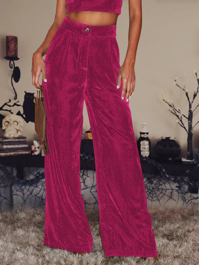 Velvet Straight Loose Fit Wide Leg Trousers Pants