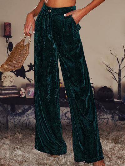 Velvet Straight Loose Fit Wide Leg Trousers Pants