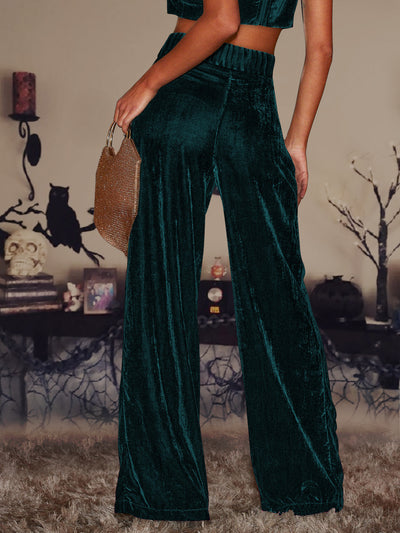 Velvet Straight Loose Fit Wide Leg Trousers Pants