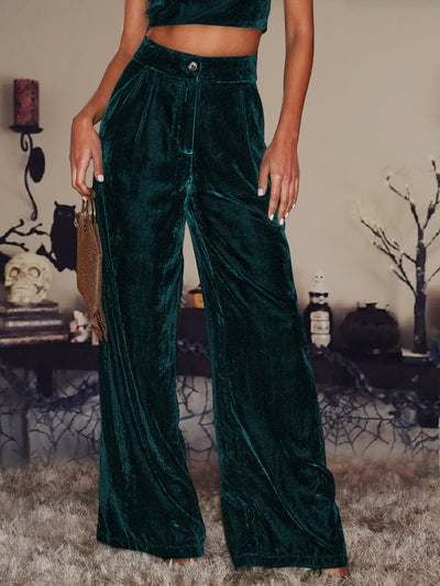 Velvet Straight Loose Fit Wide Leg Trousers Pants