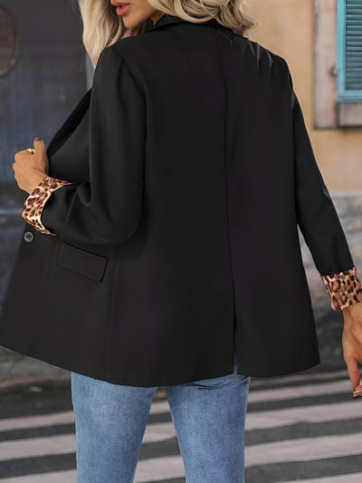 Leopard Patchwork Long Sleeves Notched Lapel Blazer