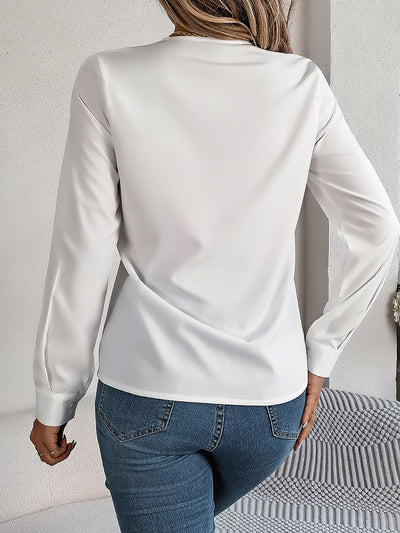 Solid Color Layered V Neck Long Sleeve Blouse