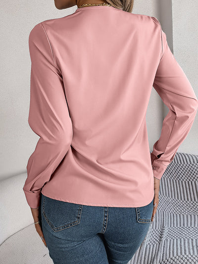 Solid Color Layered V Neck Long Sleeve Blouse