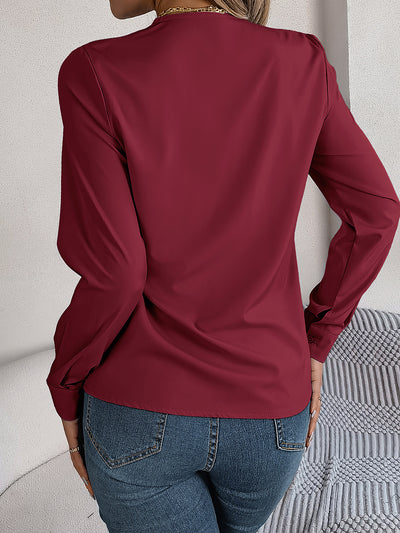 Solid Color Layered V Neck Long Sleeve Blouse