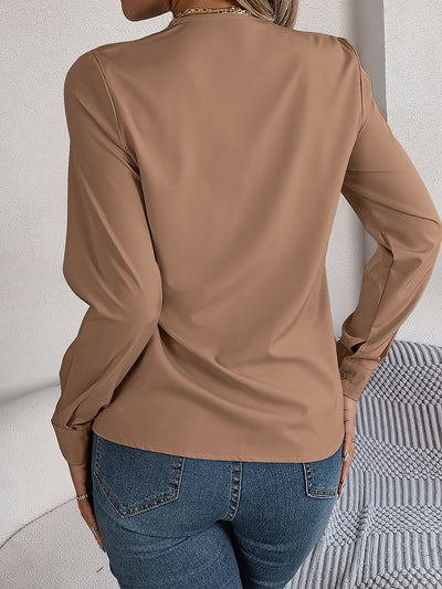 Solid Color Layered V Neck Long Sleeve Blouse