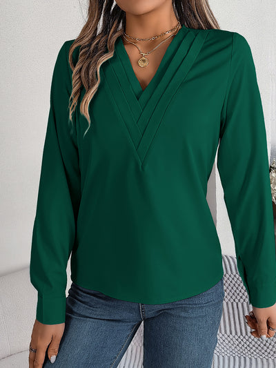 Solid Color Layered V Neck Long Sleeve Blouse