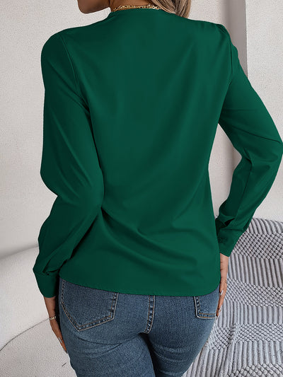 Solid Color Layered V Neck Long Sleeve Blouse