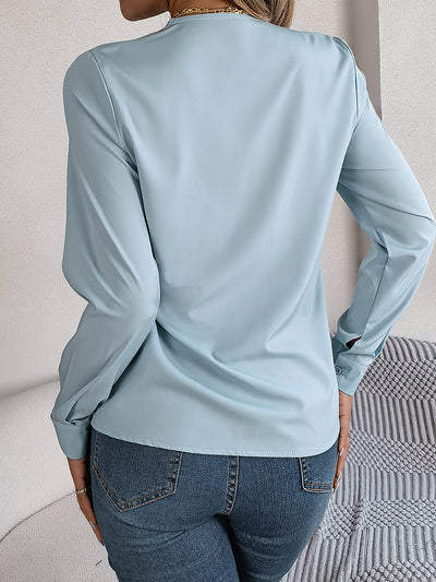 Solid Color Layered V Neck Long Sleeve Blouse