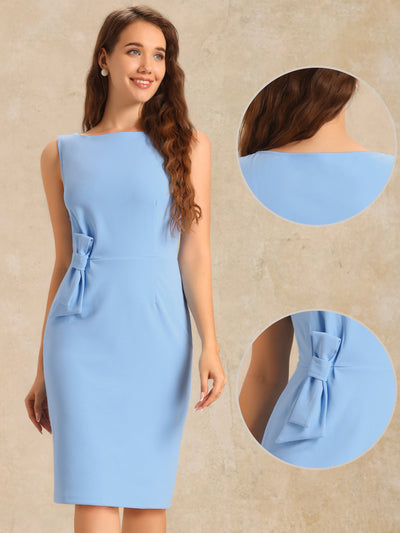 Scoop Neck Sleeveless Bow Midi Sheath Dress