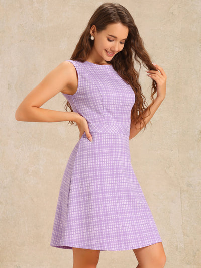 Plaid Sleeveless Fit and Flare Houndstooth Work Dress