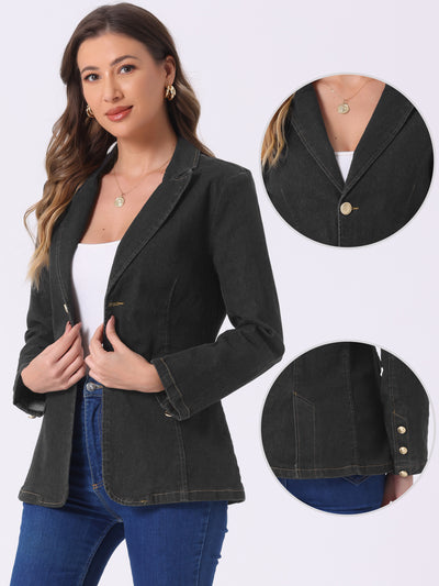 Notched Lapel Denim Single Breasted Shoulder Pad Blazer Jackets