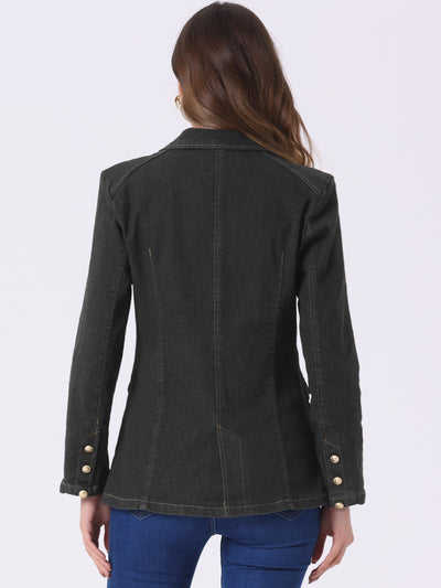 Notched Lapel Denim Single Breasted Shoulder Pad Blazer Jackets