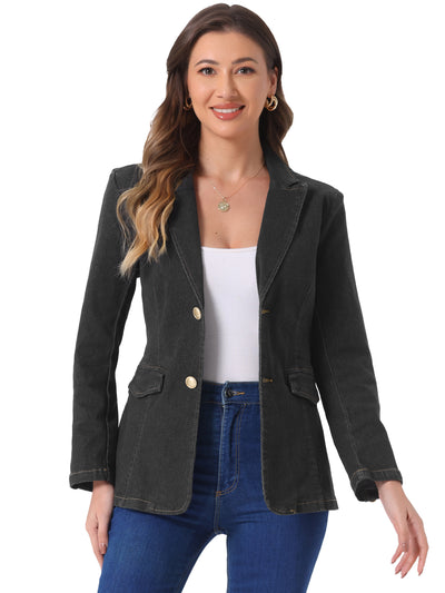 Notched Lapel Denim Single Breasted Shoulder Pad Blazer Jackets